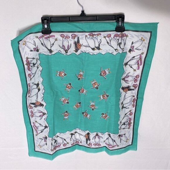 5/$25 Vintage Green White Penguin Print Square Scarf Bandana - Picture 2 of 9